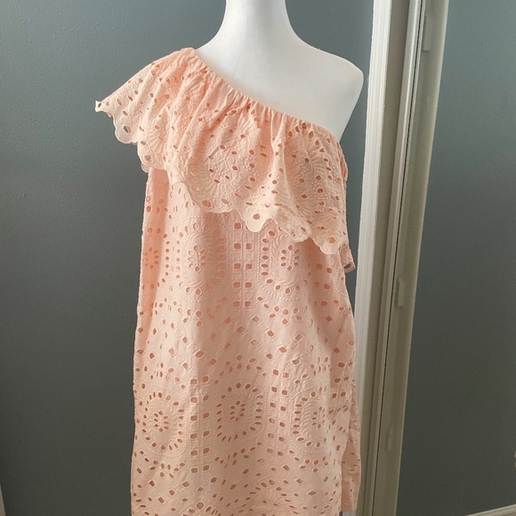 LOFT Dresses & Skirts - One Shoulder Ruffled Eyelet Dress
